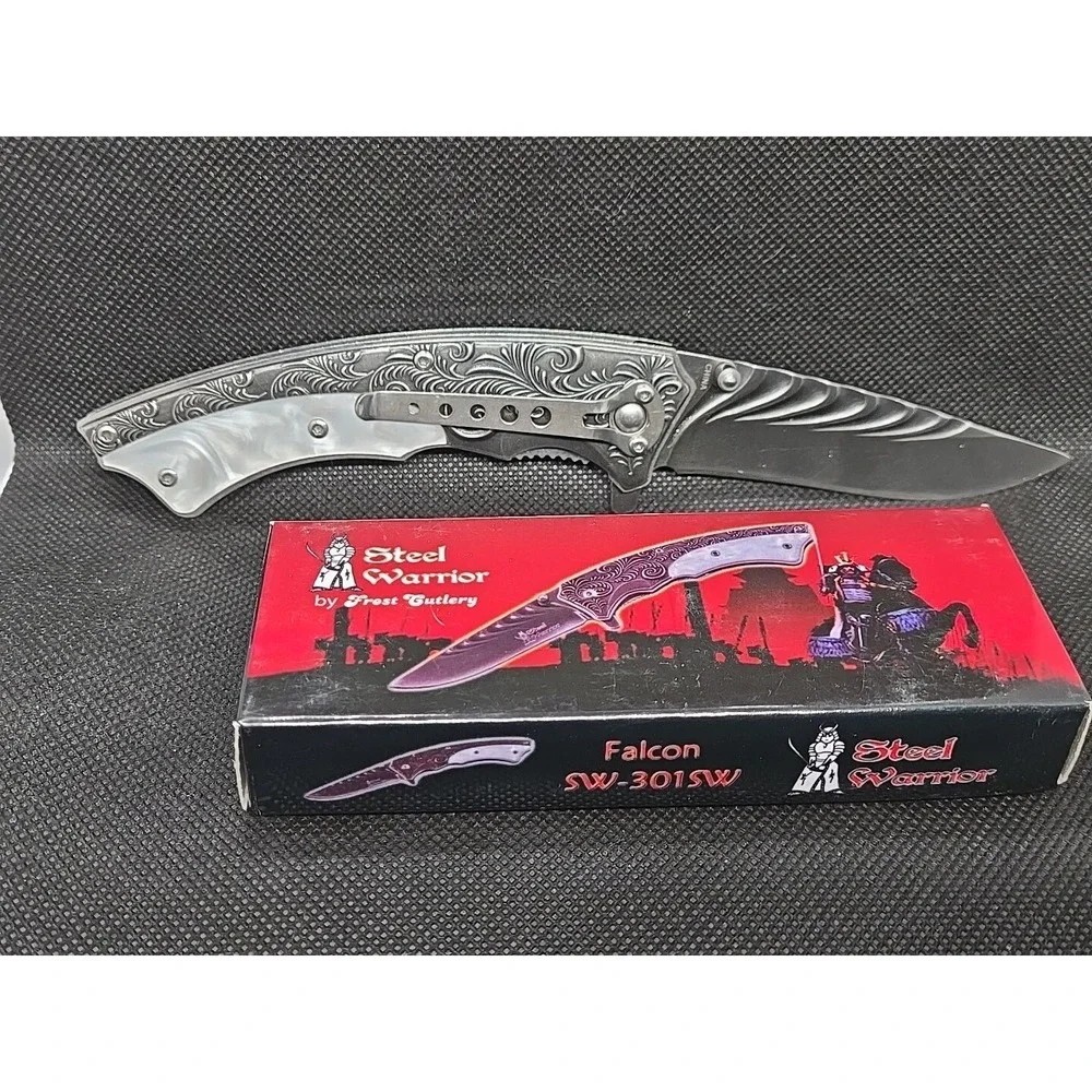 Steel Warrior Pearlex Inlay Spring Assisted Knife 4 5/8 Closed